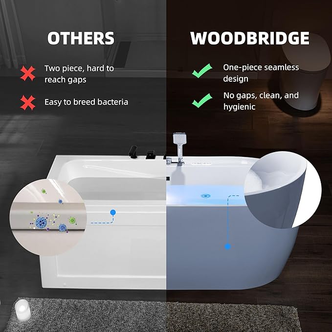 WOODBRIDGE 72" x 35-3/8" Whirlpool and Air Bath Heated Soaking Combination Tub with Adjustable Speed Air Blower, Tub Filler and Display Control Panel, White,BJ-500+F0041
