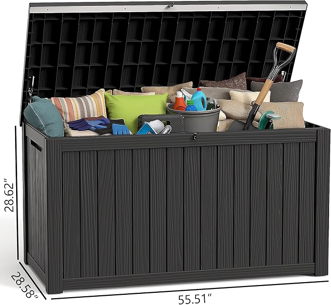 190 Gallon Deck Box Large Outdoor Storage for Patio Furniture,Outdoor Cushions,Garden Tools and Pool Supplies,Waterproof,Resin,Lockable(Black)
