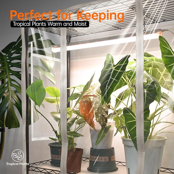 Bstrip Indoor Greenhouse with Grow Light, Metal Plant Stand, 3 Pack T8 2FT Full Spectrum Plant Lights, Timer, Black, 23.5"x13.8"x59"