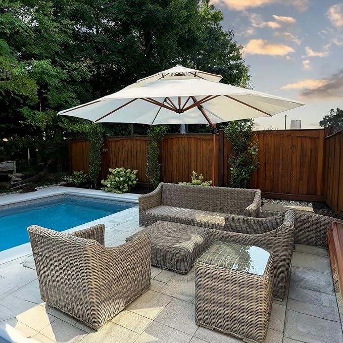 PURPLE LEAF 11ft Patio Umbrella Outdoor Round Umbrellas Large Cantilever Umbrella Windproof Offset Umbrellas Heavy Duty Sun Umbrella for Garden Deck Pool Patio, Cream