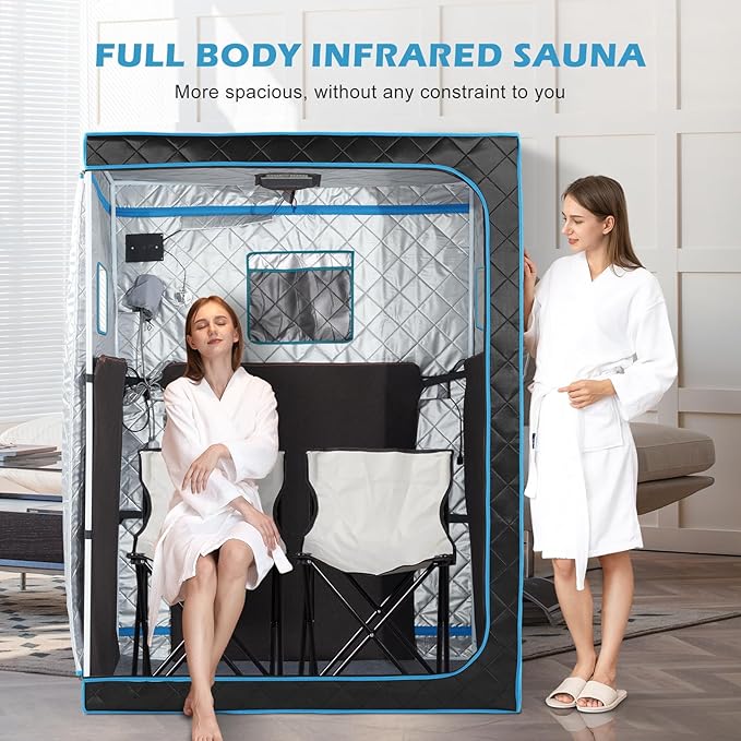 2 Person Portable Infrared Sauna for Home, Oversize Saunas Tent with Remote Control, Two Person Dry Heated Indoor Sauna Spa for Relaxation & Detox, 2 Foldable Sauna Chairs for Gym
