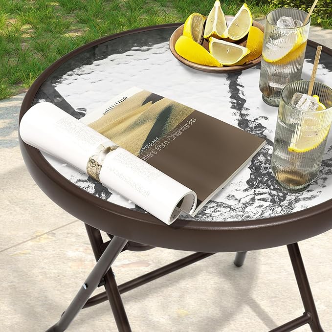 Outdoor Side Table - Small Patio End Table All Weather, Patio Furniture Sets and Outside Furniture for Pool, Balcony, Deck, Porch, Brown