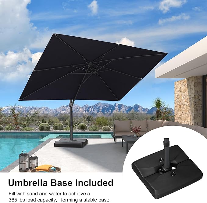 PURPLE LEAF 9' × 11.5' Patio Cantilever Umbrella with Base Outdoor Rectangle Adjustable Offset Umbrellas with 360-degree Rotation and 8 Heavy Duty Metal Ribs for Garden Deck Pool Navy Blue