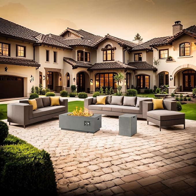 42" Outdoor Propane Fire Pit Table for Patio - 50,000 BTU Rectangular Gas Firepit Table, Grey Commercial-Grade Fireplace with Wind Guard,Grey.