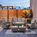 HUMMUH 7 Pieces Patio Furniture Set with Fire Pit Table Outdoor Conversation Set PE Wicker Patio Couch Swivel Glider Chairs Ottomans for Balcony Garden,Lawn,Deck