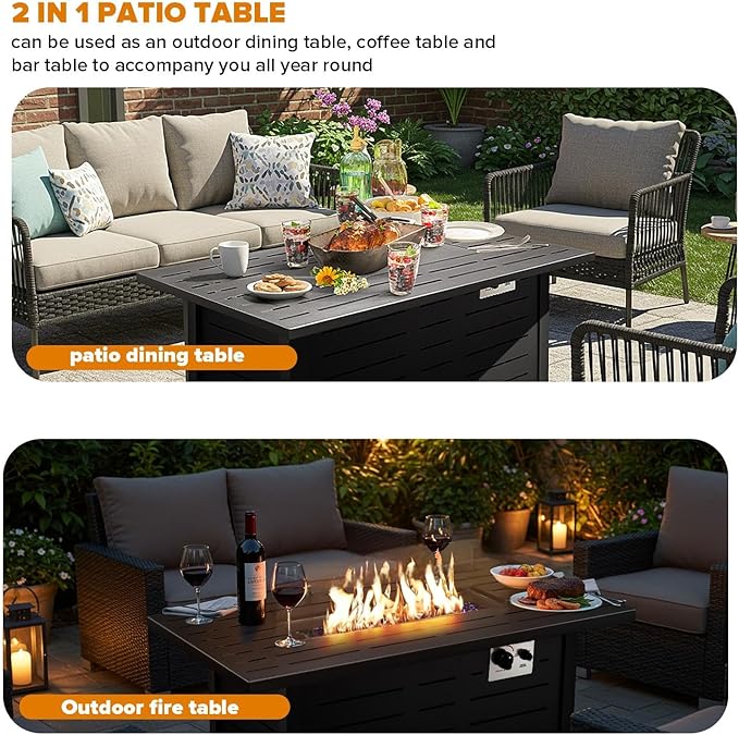 Xbeauty Propane Fire Pit Table, 42" Outdoors Gas Fire Pit Table, 50,000 BTU Auto-Ignition Fire Tables with Lid, Outside Garden Backyard Deck Patio (Square)