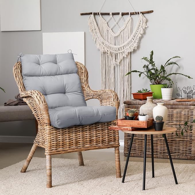 EAGLE PEAK Tufted Outdoor/Indoor High Back Patio Chair Cushions, Set of 2, 46'' x 22'', Light Gray