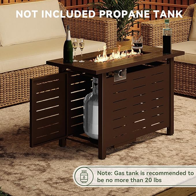 Aoxun 41" Propane Fire Pit Table – 50,000 BTU Outdoor Gas Fire Pits with Removable Lid & Waterproof Cover, Lava Rocks Rectangle Gas Firepit Table for Outside Patio Brown