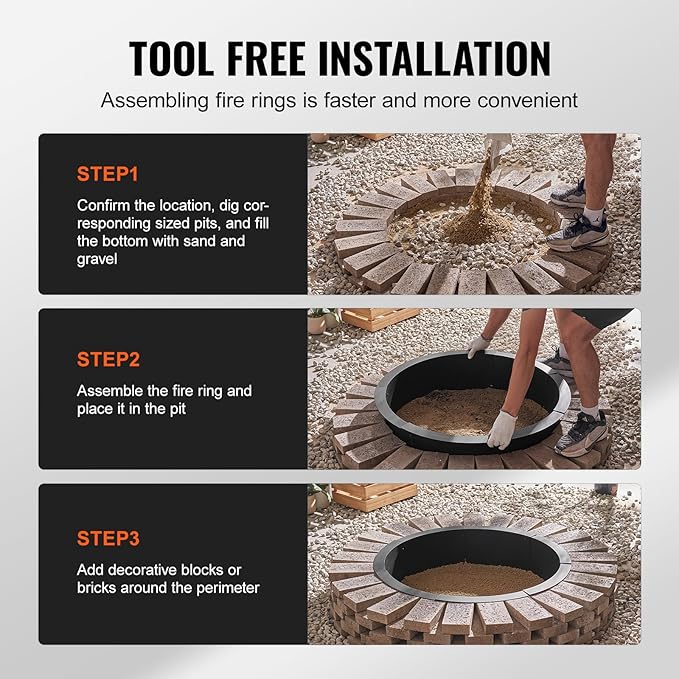VEVOR Fire Pit Ring, 40-Inch Outer/36-Inch Inner Diameter, 8.5inch Height Fire Pit Insert, Heavy Duty Carbon Steel Liner DIY Campfire Ring Above or In-Ground, for Outdoor Camping, Bonfires