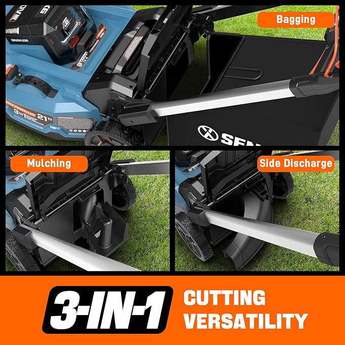 SENIX X6 60 Volt Max* 21-Inch 3-in-1 Cordless Push Lawn Mower,Self-Propelled,with Bagging,Mulching,Side Discharge,Height Adjustment,Smart Display,8Ah Lithium-ion Battery&Charger Included (LPSX6-H)
