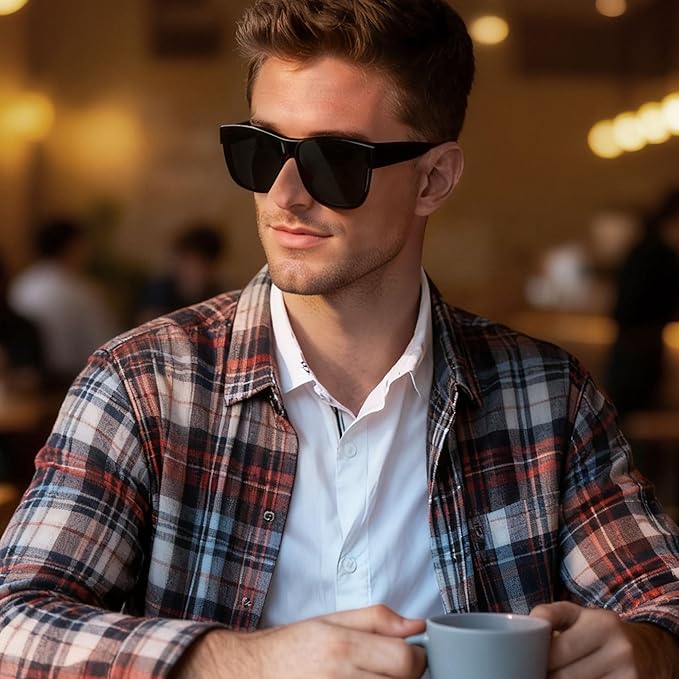 ANDWOOD Fit Over Glasses Polarized Sunglasses for Women Men Oversized Square Shades UV400 Protection