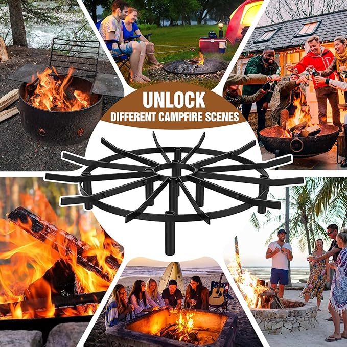 24in Heavy Duty Fire Pit Grate Round, Decorative Wood-Burning Lift Grate Pit, Heat-Resistant,Heavy Duty Firepit Grate for Outdoor Campfires, Fireplace Woodstoves and Outdoor Camping Firepits