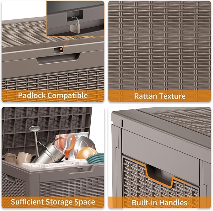 31 Gallon Deck Box Large Outdoor Storage for Patio Furniture,Outdoor Cushions,Garden Tools and Pool Supplies,Waterproof,Resin,Lockable(Grey)