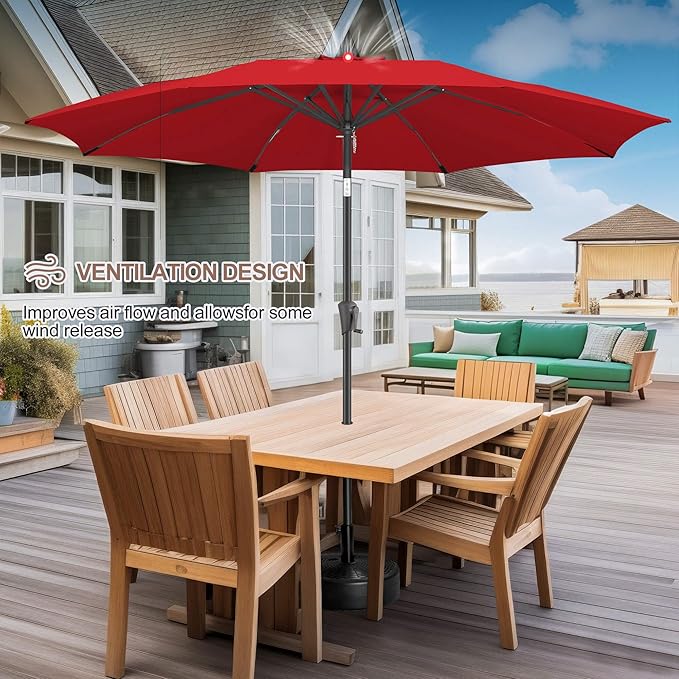 FLAME&SHADE 10 ft Outdoor Market Patio Table Umbrella with Fiberglass Rib Tips and Tilt, Red