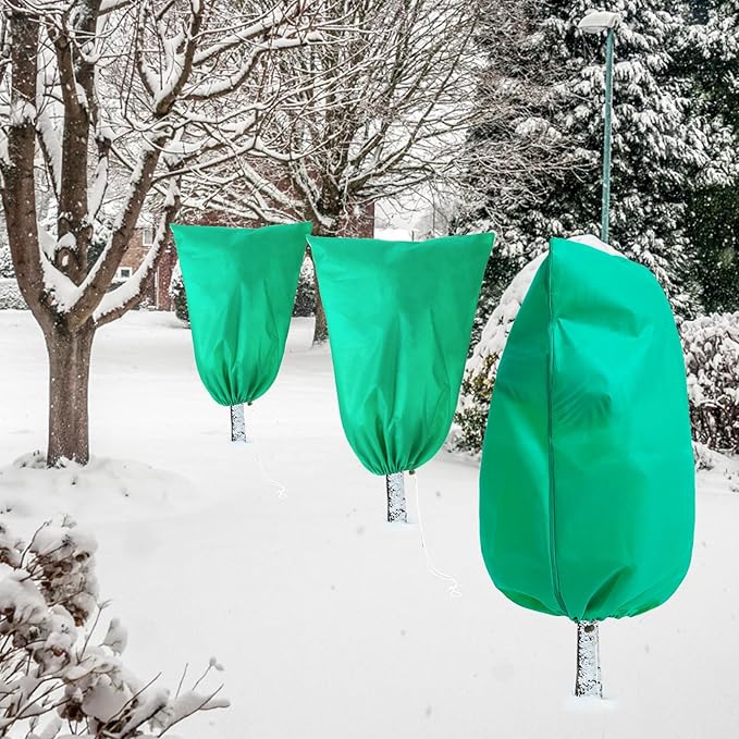 Homimp Plant Covers Freeze Protection, 4 Pack Frost Covers with Zipper Drawstring (31.5" x 47.3") Plant Protection Cover Bags for Outdoor Winter Frost Cold Weather Shrubs Trees Jacket Covers(Green)