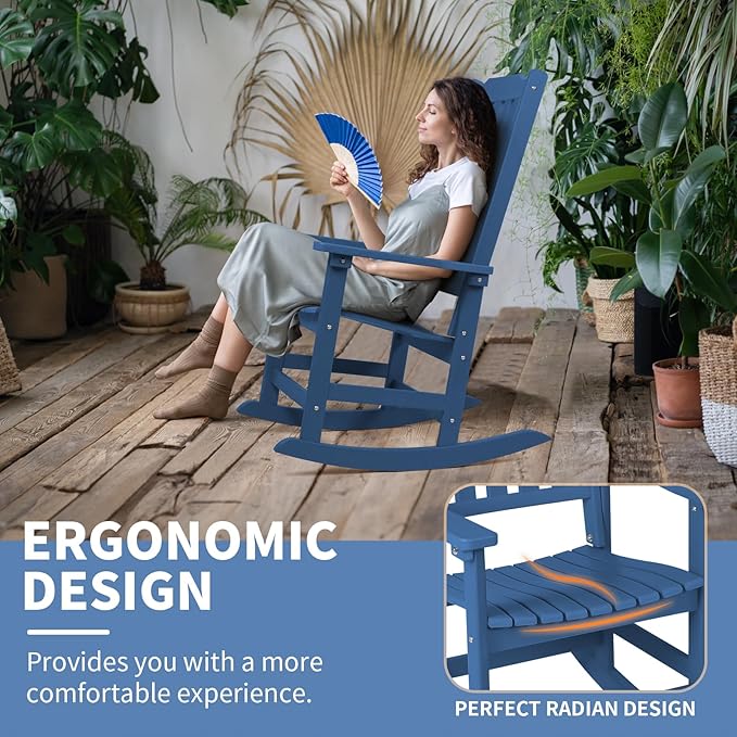 Outdoor Rocking Chairs Set of 4, Oversized All Weather High Back Porch Rocker, Patio Rockers for Outside