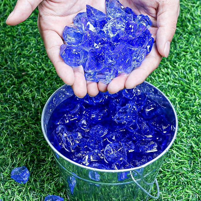 GRISUN Blue Fire Glass for Fire Pit - 1/2 Inch 20 Pounds Tempered Glass Rocks for Natural or Propane Fireplace, Safe for Outdoors and Indoors Firepit Glass