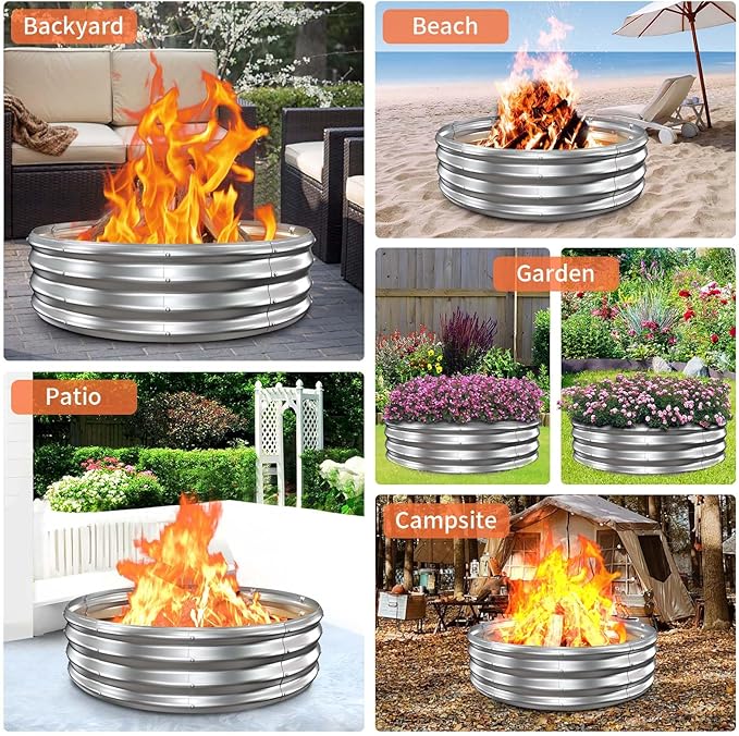 48 Inch Large Outdoor Fire Pit Ring,Heavy Duty High Heat Resistant Wood Burning Firepit for Outside,12" Tall,Galvanized Steel Outdoor Fireplace & Fire Pits Bowl for Backyard Bonfire, Patio,Camping