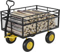 3-in-1 Heavy-Duty Steel Garden Cart, 1400 Lbs Garden Wagon, with 13 Inch All-Terrain Tires and Removable Mesh Side Panels, 180° Rotating Handle, Metal Utility Yard Trailer, Outdoor Gardens Wagon Cart