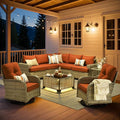 HOOOWOOO Outdoor Sectional Patio Furniture Set,9 Pieces Wicker Conversation Sets L Shaped Couch,Extra Deep Out Door Sofa Outside Furniture with Rocking Chairs,Brick Red