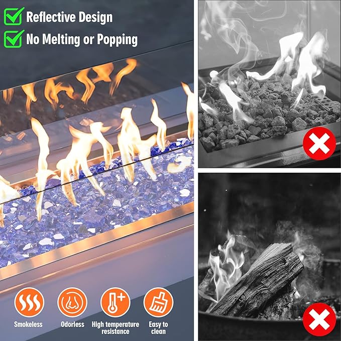 Mesida Fire Glass for Propane Fire Pit - 10 lb Reflective High Luster Glass Rocks, Cobalt Blue 1/2-Inch Fire Pit Glass for Indoor/Outdoor Fireplace & Fire Table, Tempered Decorative Firepit Rocks