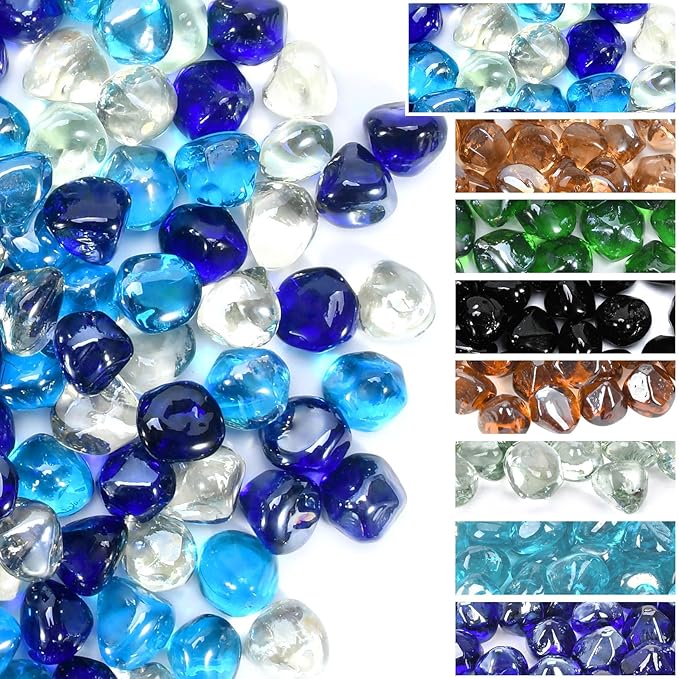 GasSaf Diamonds Fire Glass for Gas or Propane Fire Pit Fireplace & Landscaping 10-Pound 1 inch (Cobalt Blue, Caribbean Blue, Crystal Clear Luster)