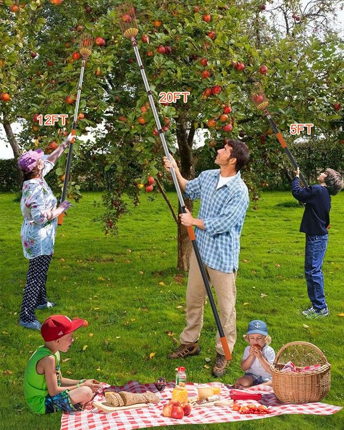 AgiiMan 5 to 20 FT Fruit Picker Pole - Reach to 26 FT Fruit Picker with Telescopic Extension Pole, Lightweight and Sturdy Aluminum Telescopic Pole, Easy to Assemble Fruit Picking Basket
