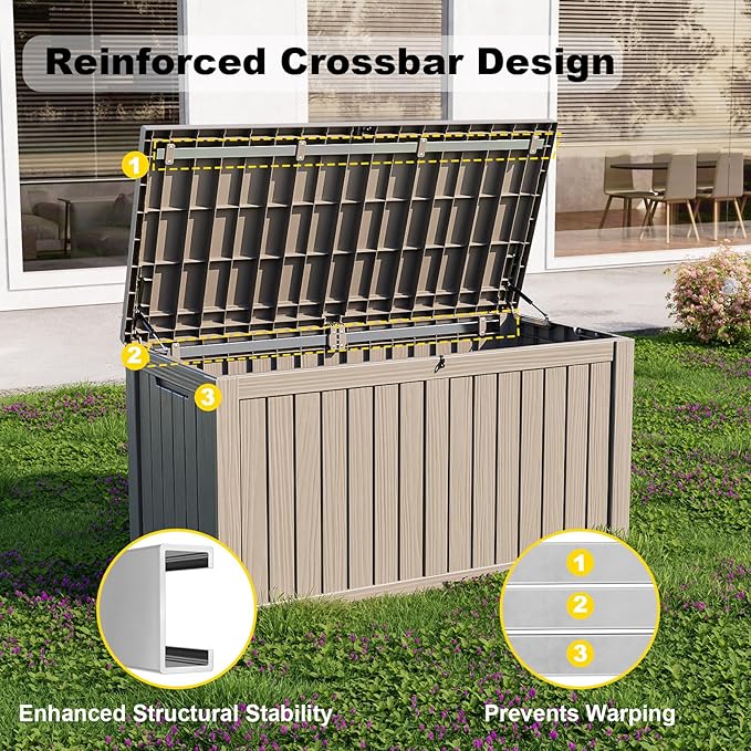 150 Gallon Outdoor Storage Box – Resin Deck Box with Lockable Lid, Waterproof Patio Furniture Storage for Tools, Garden & Yard Organization