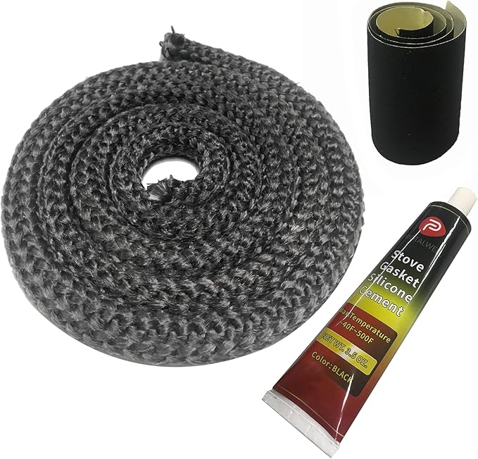 Protalwell Wood Stove Gasket, 7/8" Wood Stove Door Gasket Kit, Gasket Rope Replacement for Stove or Fireplace Doors, Grey Color Fiberglass Gasket