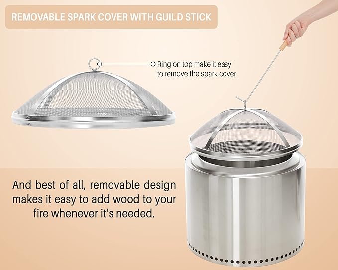 Fire Pit Spark Cover Compatible with Solo Stove Bonfire Size Fire Pit, Easy to Lift Stainless Steel Fire Pit Spark Screen Accessories (Stainless Steel Spark Screen)