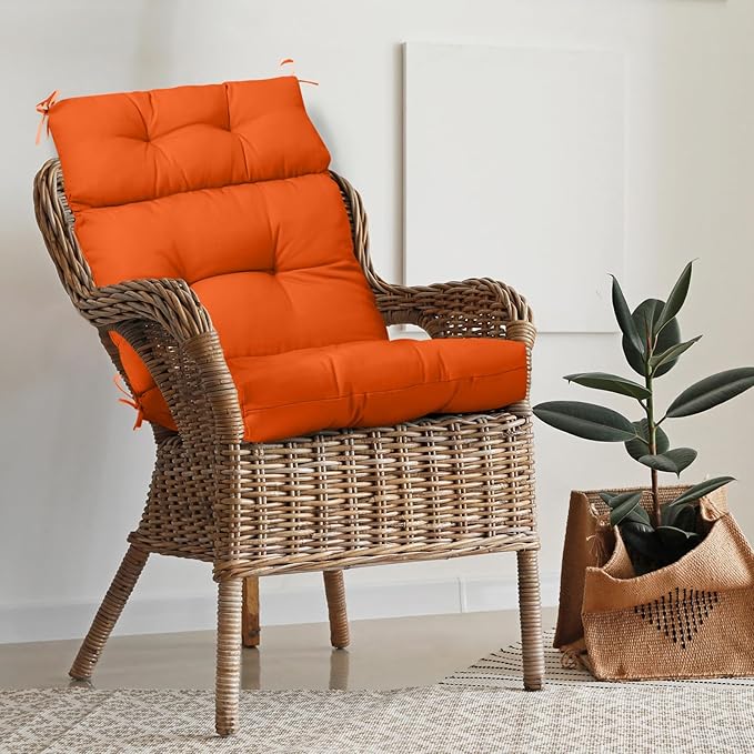 EAGLE PEAK Tufted Outdoor/Indoor High Back Patio Chair Cushion, Set of 1, 46'' x 22'', Burnt Orange