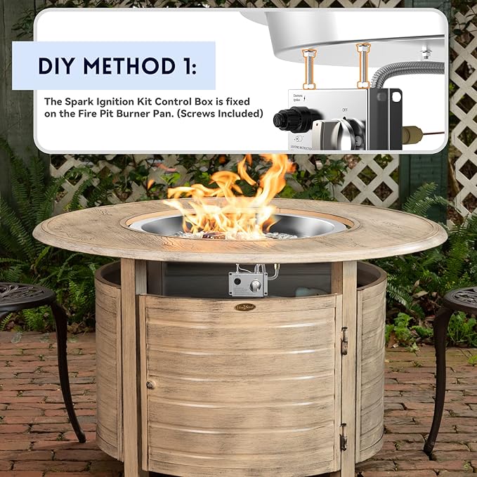 Skyflame 19" Round Stainless Steel Fire Pit Drop-in Burner Kit with CSA Certified, Flame Sensing, Electronic Spark Ignition, Propane Regulator Connector Hose Set for Propane Tank
