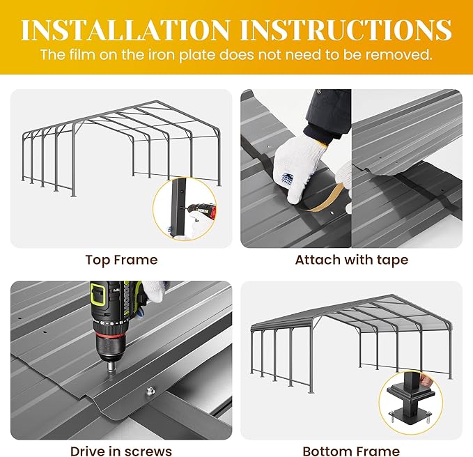 20x20 FT Metal Carport for 2 Cars, Heavy Duty Canopy Carport with Updated Roof & Enhanced Base, Garage Vertaile for RV Car, Truck, Boat, Tractors, Party, Grey