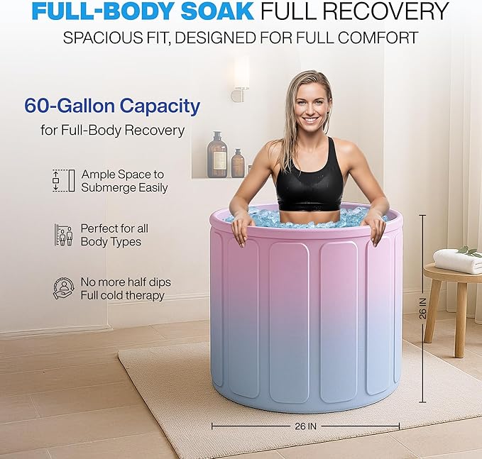 Zennest Foldable Portable Bathtub for Adults – 2-in-1 Hot & Cold Plunge, 60-Gal Capacity Collapsible Bath Tub, Space-saving Design, Multi layer Insulated Ice Bath Tub for Recovery