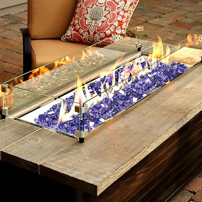 onlyfire 10 Pounds Fire Glass for Propane Fire Pit, 1/2 Inch Reflective Firepit Glass Rocks for Gas Fireplace and Fire Pit Table, Purple