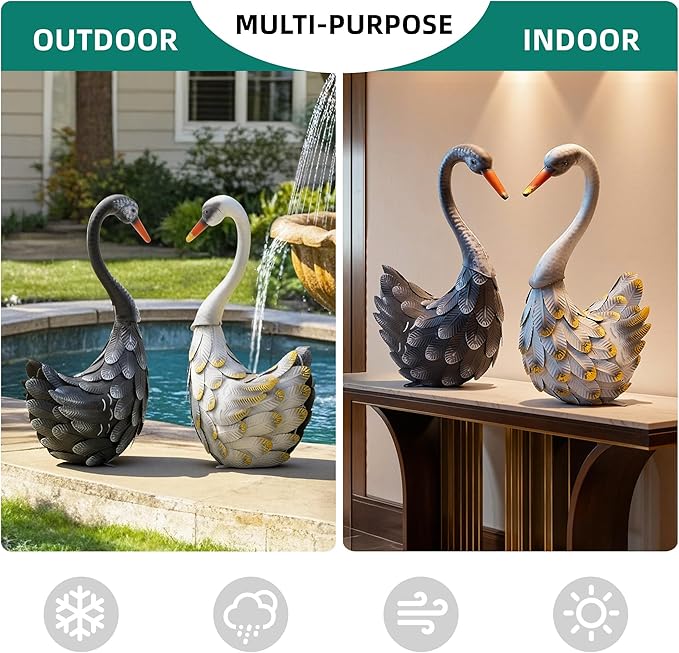 Ultym 19.3" Metal Swan Yard Decor - Handmade Oversize Swan Garden Statue Sculptures with Stable Ground Stakes, Backyard Decoration, Metal Garden Art