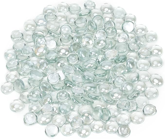Mr. Fireglass 10 Pound Fire Glass Beads, 1/2" Reflective Round Fire Glass Drops for Fireplace Fire Pit & Lanscaping, High Luster Crystal Ice