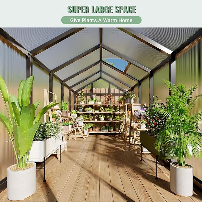 6x8 FT Greenhouse, Polycarbonate Walk-in Greenhouse for Outdoors with Roof Vent & Lockable Smooth-Gliding Sliding Door, Heavy-Duty Aluminum Green House for Garden, Backyard, Patio, Lawn, Dark Grey