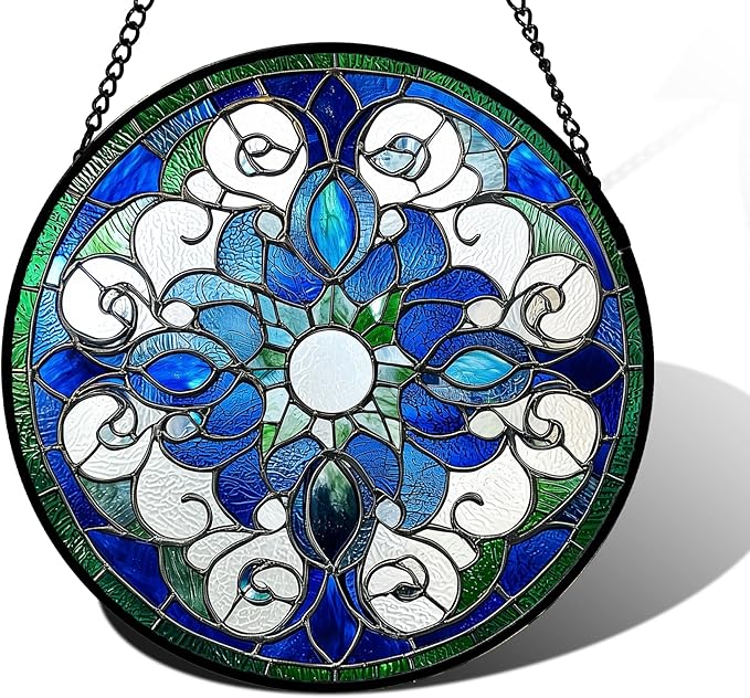 DASTOLL Stained Glass Window Hanging, Boho Style Sun Catchers Diamond Glass Panel Hangings Tiffany Suncatcher Decor for Birthday for Women, Men, Wife, Aunt, and Mom 7.8 in