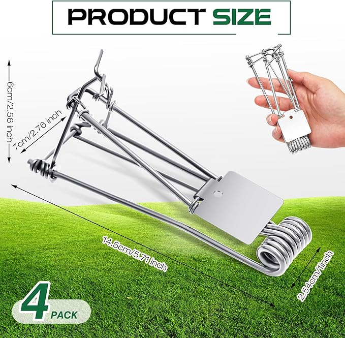 Qualirey 4 Pcs Outdoor Gopher Trap Easy Set Mole Trap Weather Resistant Gopher Killer Vole Killer for Lawn Garden Farm (Silver)