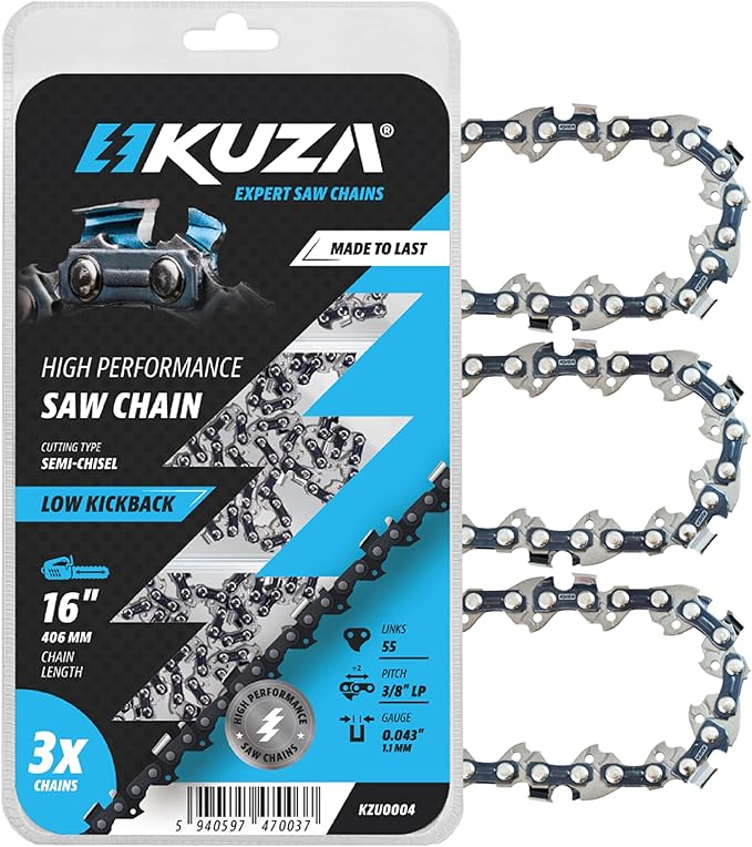 16 Inch Chainsaw Chain 3/8" LP Pitch, 043" Gauge, 55 Drive Links, German Steel, fits STIHL MS 170, MS 180, MS171, MS180c, 36100050055, 61PMM355E and more - R55 (3 Chains)