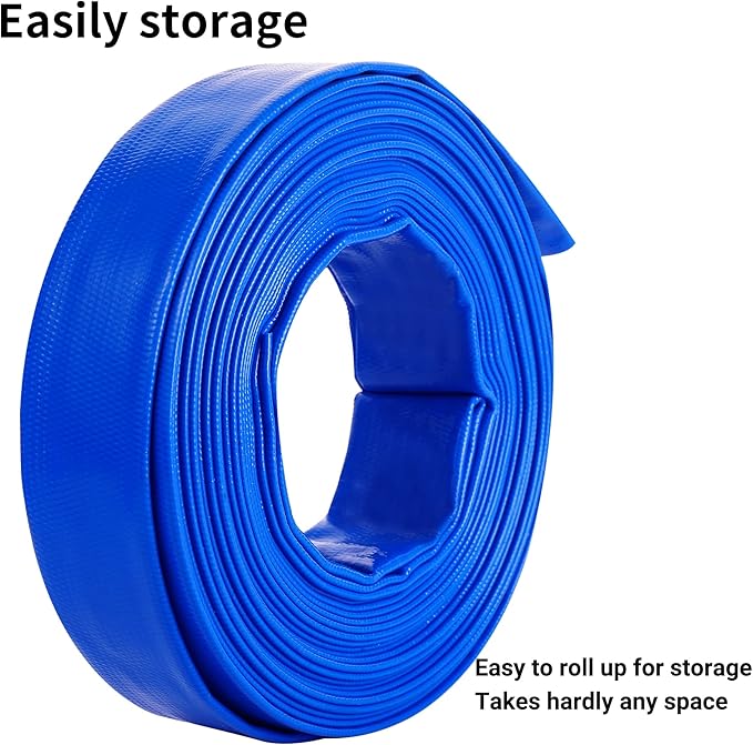 2" x 25 FT Pool Backwash Hose Blue Heavy Duty Reinforced PVC Lay Flat Water Discharge Hose for Swimming Pool Filter Pump,with 2 Clamp