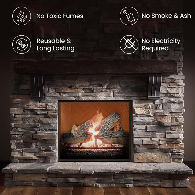 18" Premium Gas Logs - Safety Pilot Light Kit Included - for Liquid Propane Vented Fireplaces - Blazing Oak Design (Logs + Safety Pilot Light Kit)