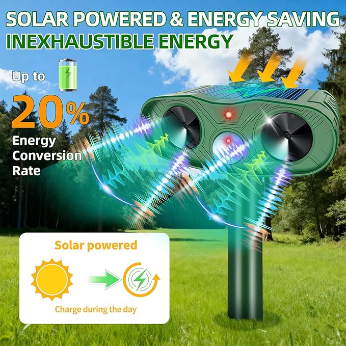 4Pack Ultrasonic Animal Repellent Outdoor Deer Repellent Devices, 2025 Solar Cat Repeller Motion Detection, Animal Repeller Outdoor to Scare Squirrel Dog Repellent Deterrent for Yard Farm