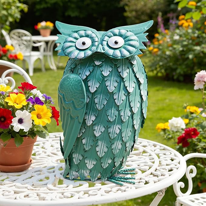 Ultym 16.8" Metal Owl Statue - Handmade Cute Bird Sculpture for Yard & Garden Decor, Boho Home Accent for Shelf, Desk, Living Room, Bedroom, Office, Nice Gift for Bird Lovers