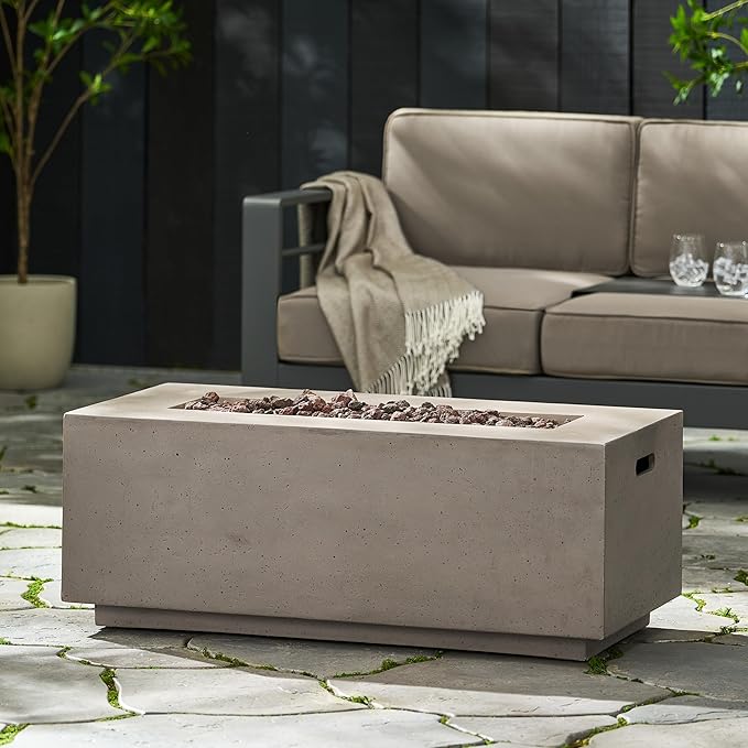 Outdoor Propane Fire Pit Table for Outside Patio, 40 Inch Concrete Fire Pit Table, Rectangle Gas Fire Pit for Garden, Pool, Backyard, 40,000 BTU