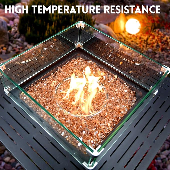 GasSaf 1/4 Inch Fire Glass Reflective Tempered Fireglass Cut Crushed FireGlass for Fire Pit, Fireplace, Replaces Existing Gas Logs & Lava Rocks (20 Pound)(Champagne Reflective)