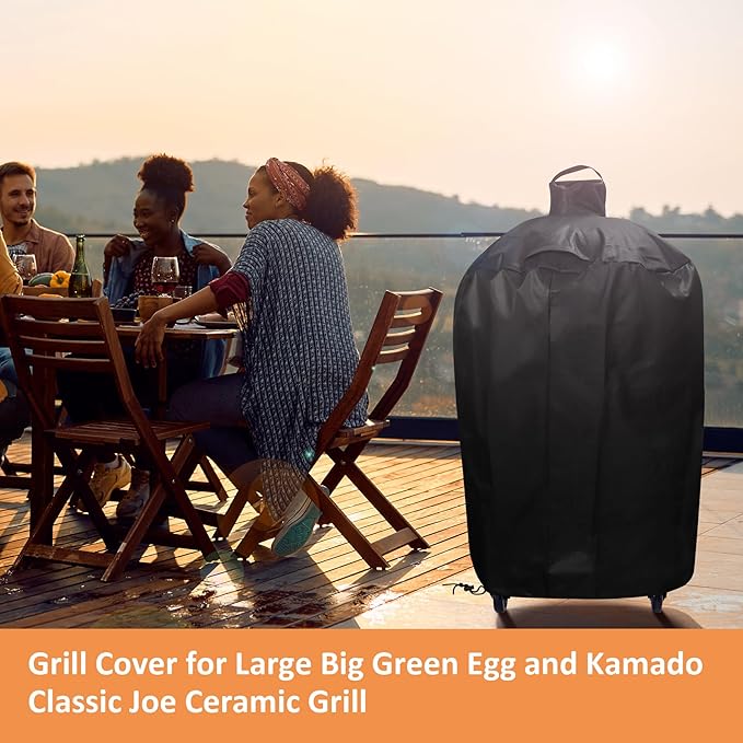 Grill Cover for Large Big Green Egg and Kamado Classic Joe Ceramic Grill, 29 Inch Dia Waterproof Outdoor Grill Full Cover, Outdoor BBQ Smoker Accessories