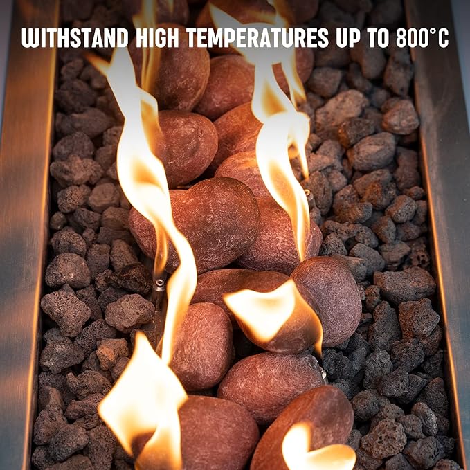 Stanbroil 24pcs Light Weight Ceramic Fiber Pebble Stones for Indoor Outdoor, Gas Inserts, Ventless, Vent Free, Electric, Outdoor Fireplaces and Fire Pits - Brick red