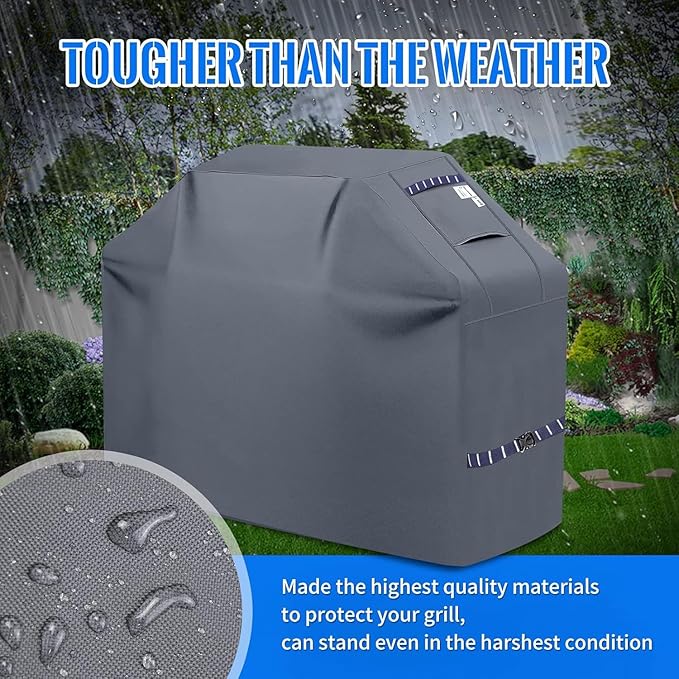 59" Grill Cover Heavy Duty Grill Covers for Outdoor BBQ Waterproof Gas Cover, All Weather Protection Gas Grill Covers for Weber Genesis Charbroil, Grey 1pc
